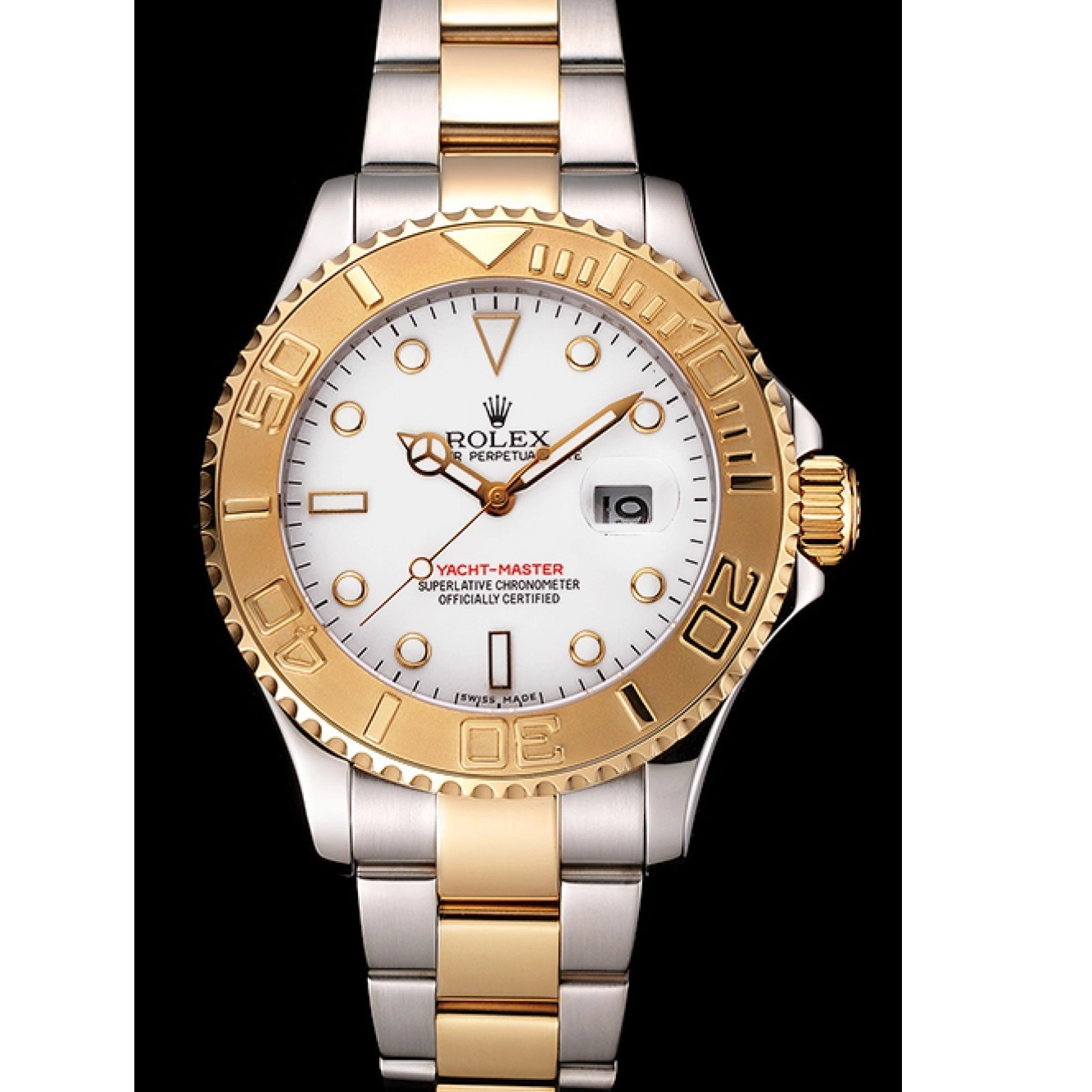 Best AAA Replica Sites Rolex Bracelet Stainless Yacht-Master Steel Two Case Gold Tone White Dial Bezel 0823